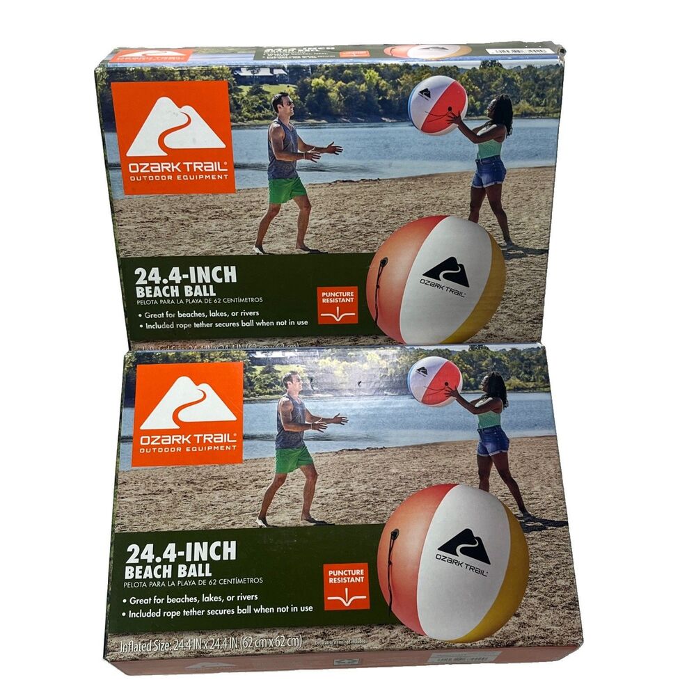 Ozark Trail Inflatable 24.4" Beach Ball w/ Tether Rope, Multicolor  set of two
